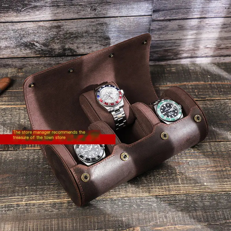 Vintage PU Leather Watch Storage Box – Holds 1–3 Watches
