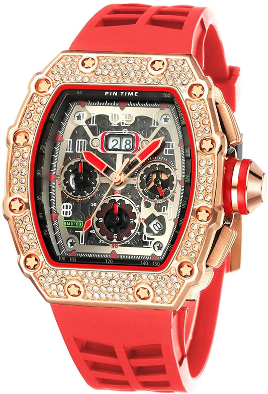Gosasa Red Iced Out Chronograph Watch